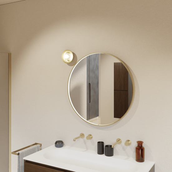 Balmani Secret rond badkamerspiegel Brushed Champagne Gold Ø 80 cm met spiegelverlichting en anti-damp