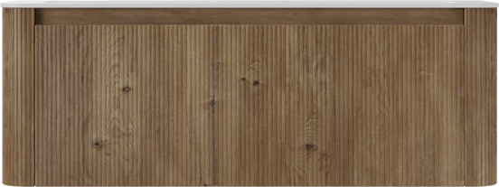 Storke Soft hängendes Möbelstück Set: 140 x 46 cm, Eiche rau, mit Mata Soft Doppelwaschtischplatte Solid Surface Weiβ matt, Vertikale symmetrische gerade Rippe