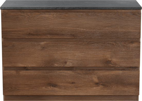 Linie Lado freistehendes Möbelstück Set: 120 x 46 cm, Braune Eiche, mit Lado Einzel- oder Doppel Waschtischplatte, Melamin Schiefergrau