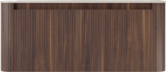 Storke Soft meuble salle de bains suspendu 120 x 46 cm noyer avec Mata Soft double vasque en Solid Surface beige granite, Nervure droite symétrique verticale