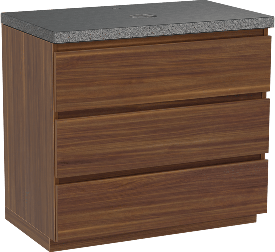 Balmani Lucida staand badkamermeubel 90 x 55 cm amerikaanse notelaar met Rock enkel tablet in graniet zwart