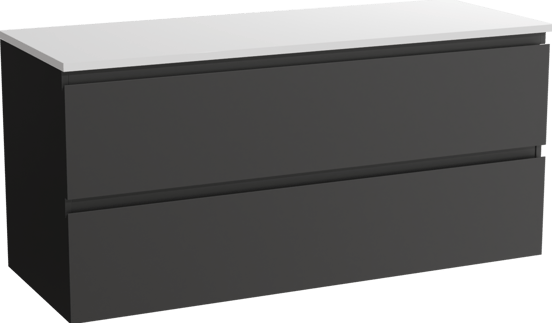 Linie Lado zwevend badmeubel 120 x 46 cm mat zwart met Lado dubbel wastafelblad in composietmarmer hoogglans wit