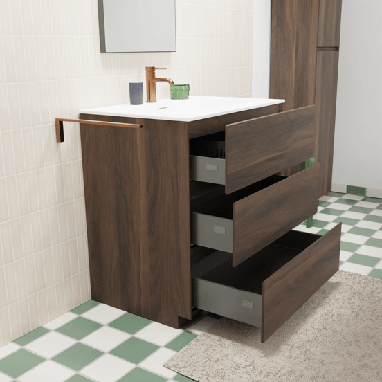 Storke Edge meuble salle de bains à poser 60 x 46 cm noyer avec Mata plan simple en solid surface blanc mat