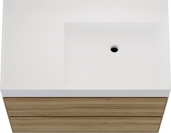 Balmani Mitra Compact zwevend badmeubel 80 x 46 cm wild eiken met Argila asymmetrisch rechtse wastafel in composietmarmer mat wit