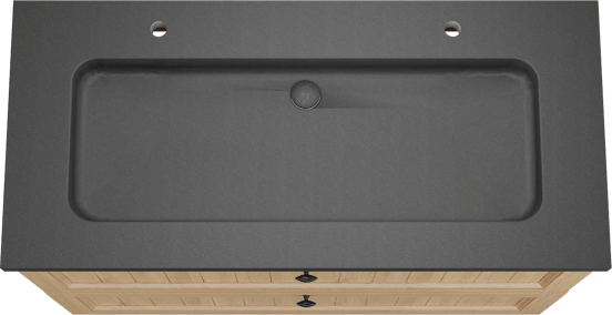 Balmani Lemon freistehendes Möbelstück Set: 120 x 55 cm, Naturbelassene Eiche Furnier, mit Napoli Einzelwaschtisch für 2 Armaturenlöcher, Schwarzes Granit