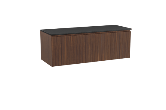 Storke Ribs zwevend badmeubel 140 x 52 cm notenhout met Panton enkel of dubbel wastafelblad in gepoedercoate mdf mat zwart, Verticale symmetrische rechte ribbel