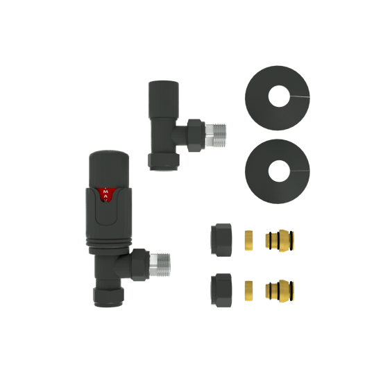 Vipera Torci thermostatische radiatorkraan 90° haakse aansluiting mat antraciet