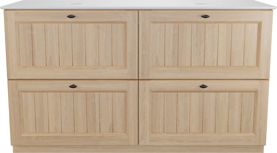 Balmani Lemon staand badmeubel 150 x 55 cm, fineer naturel eiken met Facetta dubbel wastafelblad in mat wit