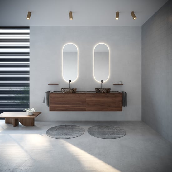 Balmani Quadro meuble sous-lavabo suspendu 184 x 53 cm noyer Américain 4 tiroirs