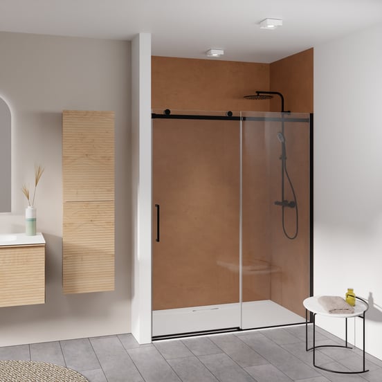 Luca Varess Boltano Dusche Schiebetür 160 cm x 200 cm Klarglas matt Schwarz profil