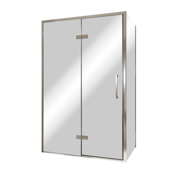 Balmani Senses Design douchehoek met linkse draaideur en vaste zijwand, 120 x 90 cm, Reflex spiegelglas, Chroom profielen, met coating