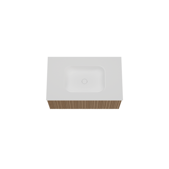 Balmani Forma zwevend badmeubel 90 x 55 cm naturel eiken met Tablo Arcato enkele wastafel in solid surface mat wit, Verticale asymmetrische ronde ribbel