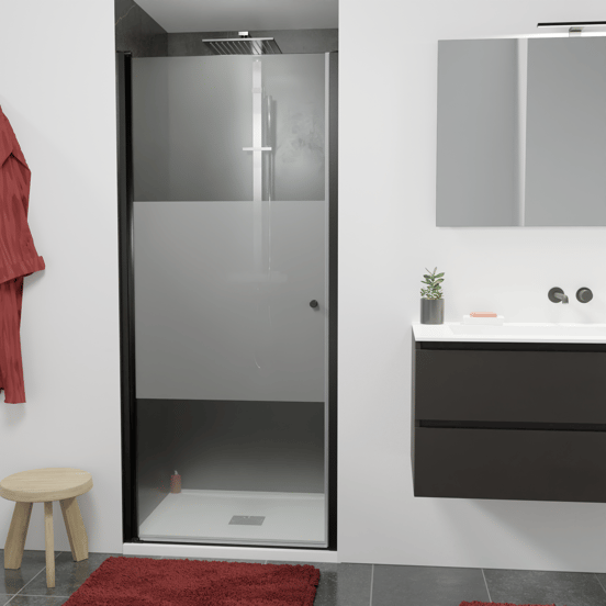 Luca Varess Kuresa porte pivotante 90 x 200 cm verre transparent avec bande mate profil noir mat