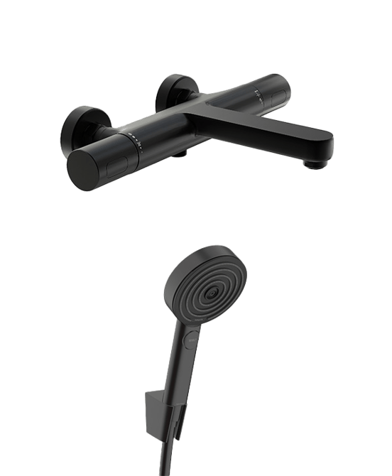 Blaufoss Apollo   Robinet de baignoire mural noir mat  set douchette incl.