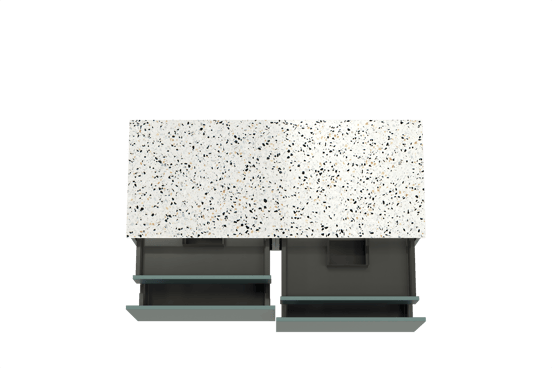 Balmani Sfera zwevend badkamermeubel 135 x 55 cm forest met Stretto enkel of dubbel tablet in mat wit/zwart terrazzo