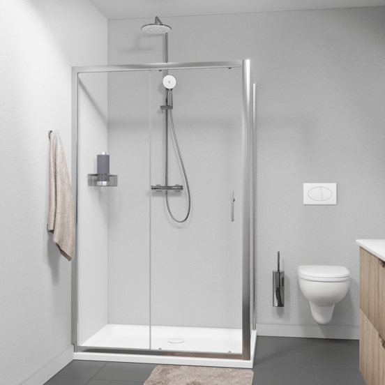 Linie Cadiz paroi de douche avec porte coulissante et paroi latérale fixe, 120 x 90 cm, verre transparent, profil chrome brossé