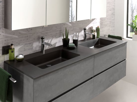 Storke Scuro dubbele wastafel mat kwarts 170 x 52 cm