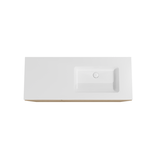 Storke Edge freistehendes Möbelstück Set: 130 x 52 cm, Rohe Eiche, mit Mata Waschtisch rechts, Solid Surface Weiß matt