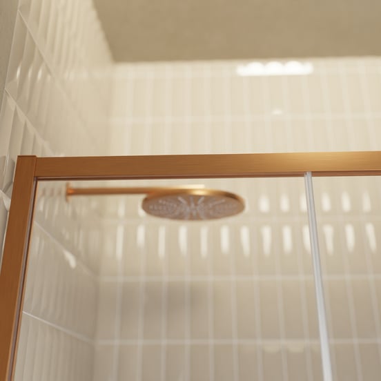 Balmani Senses Design douche schuifdeur rechts 140 cm x 210 cm Helder glas met matte strook glas, Brushed Rosegold profielen