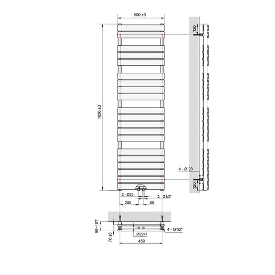 UNIQUEMENT POUR ALLEMAGNE - Vipera Vulcan sèche-serviettes double 50 x 183,5 cm chauffage électrique noir mat raccordements latéral et central possibles 1.683W, résistance incluse