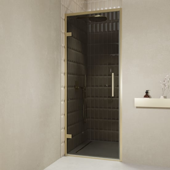 Balmani Senses Design douche draaideur links 90 cm x 210 cm Rookglas, Brushed Champagne Gold profielen