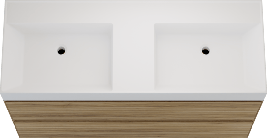 Balmani Mitra Compact hängendes Möbelstück Set: 120 x 46 cm, Wildeiche, mit Argila Doppelwaschtisch Marmorkomposit Weiβ matt