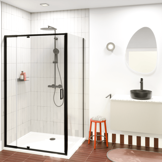 Luca Varess Vidor Telescope paroi de douche avec porte pivotante et paroi latérale fixe 120 x 90 cm verre transparent profil noir mat