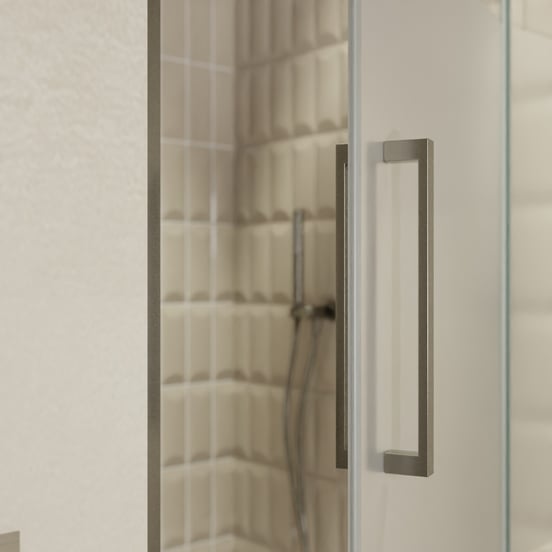 Balmani Senses Design douche draaideur rechts 100 cm x 210 cm Helder glas met matte strook, Brushed GunMetal profielen