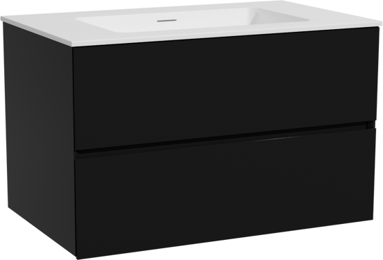 Storke Edge zwevend badmeubel 85 x 52 cm mat zwart met Mata enkele wastafel in solid surface mat wit