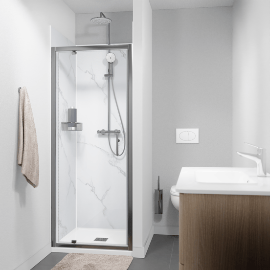 Linie Cadiz douche draaideur 80 cm x 190 cm Helder glas geborsteld chroom profiel