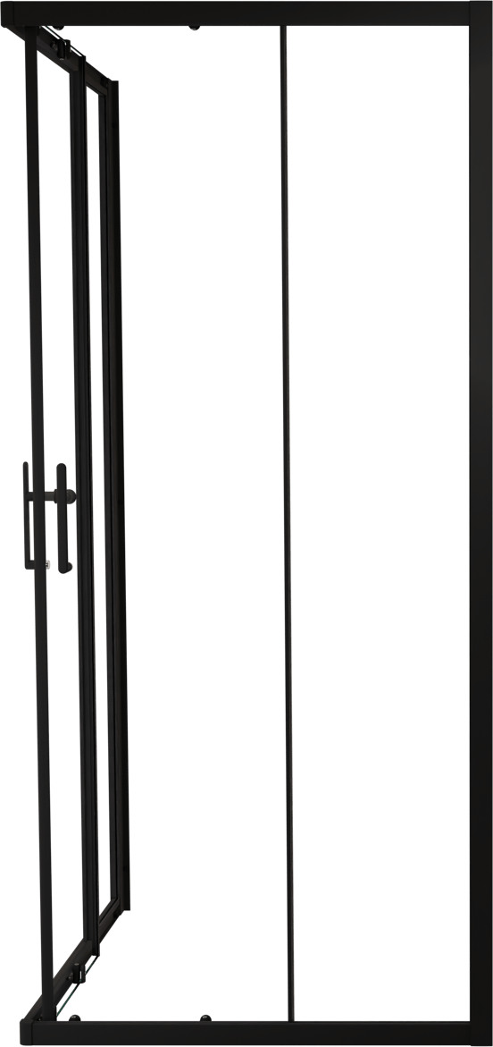 Linie Cadiz coin douche avec entrée d'angle avec double porte coulissante 90 x 90 cm Verre transparent profil noir mat