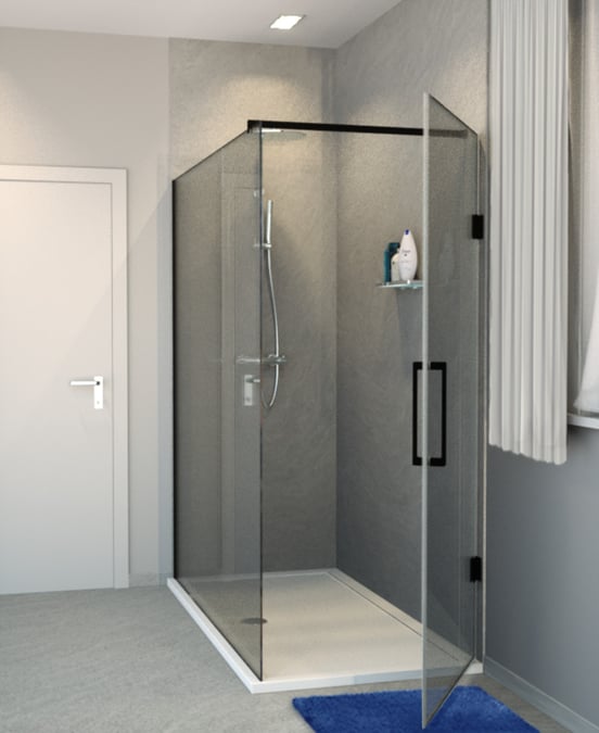 Balmani Modular douche de plain-pied avec porte 160 x 200 cm verre fumé profil noir mat