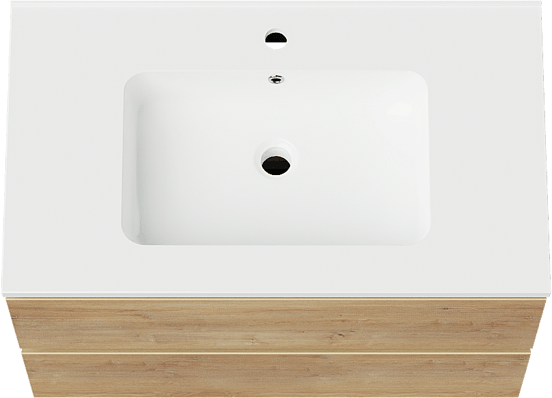 Linie Lado meuble salle de bains suspendu 80 x 46 cm chêne naturel avec Vano plan simple en marbre composite blanc brillant