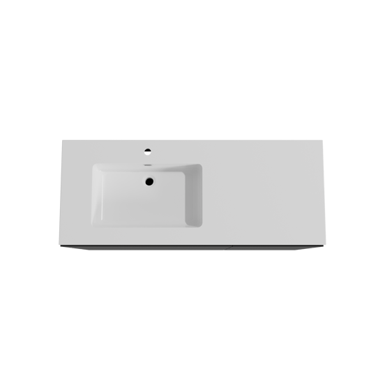 Storke Edge meuble salle de bains à poser 130 x 52 cm noir mat avec Diva plan vasque asymétrique à gauche en marbre composite blanc brillant