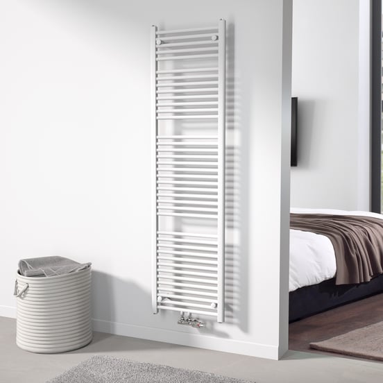 Vipera Kanza enkele handdoekradiator 50 x 180 cm centrale verwarming mat wit zij- en middenaansluiting 1068W