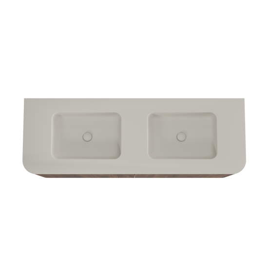 Balmani Moon zwevend badkamermeubel 160 x 55 cm amerikaanse notelaar met Moon dubbele wastafel in top solid zijdegrijs