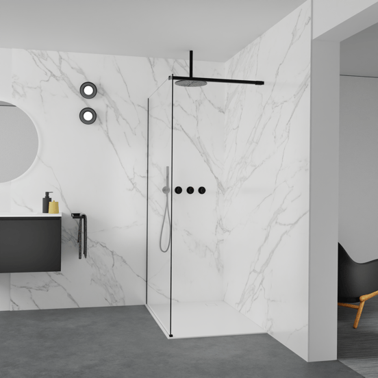 Balmani Modular inloopdouche: 120 x 200 cm, Helder glas met coating, Mat zwarte profielen