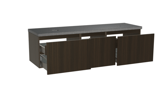 Balmani Sfera zwevend badmeubel 180 x 55 cm eucalyptus met Rock dubbel wastafelblad in zwart graniet