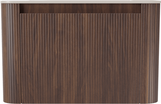 Storke Soft hängendes Möbelstück Set: 80 x 46 cm, Nussbaum, mit Mata Soft Einzelwaschtisch Solid Surface Beige Granit, Vertikale symmetrische gerade Rippe