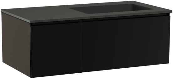 Storke Edge zwevend badmeubel 100 x 52 cm mat zwart met Scuro asymmetrisch rechtse wastafel in kwarts mat zwart