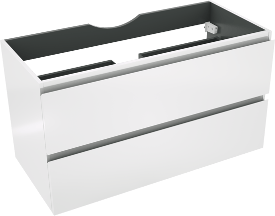 Linie Lado hängender Waschbeckenunterschrank: 100 x 46 cm, Weiß Glänzend, 2 Schubladen