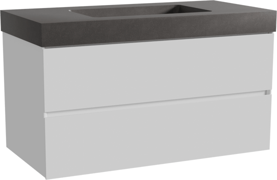 Storke Edge meuble salle de bains suspendu 105 x 52 cm blanc brillant avec Scuro High plan simple en quartz noir mat