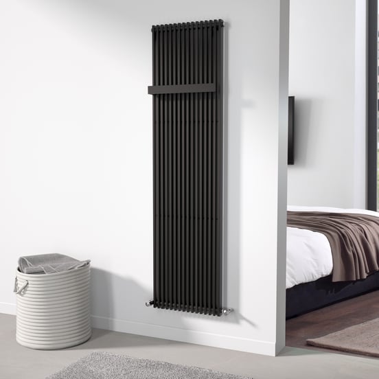 Vipera Corrason enkele badkamerradiator 50 x 180 cm centrale verwarming mat zwart zijaansluiting 1.617W