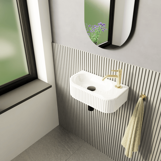 Luca Varess Rondo Ribs Handwaschbecken 41 x 22 cm glänzend weiße keramik