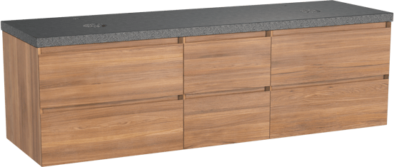 Balmani Mitra zwevend badkamermeubel 180 x 55 cm teak met Rock dubbel tablet in graniet zwart