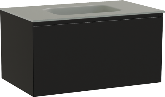 Balmani Idra zwevend badmeubel 90 x 55 cm mat zwart met Tablo Arcato enkele wastafel in solid surface steengrijs