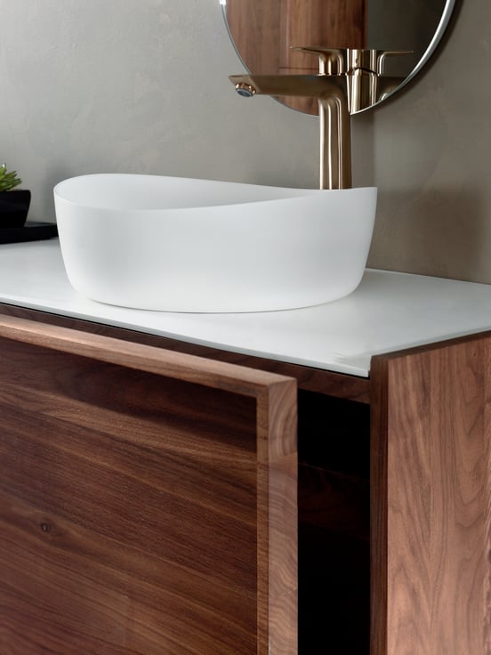 Balmani Jezi Aufsatzwaschbecken: Solid Surface, matt, rund, Ø 37,5 cm