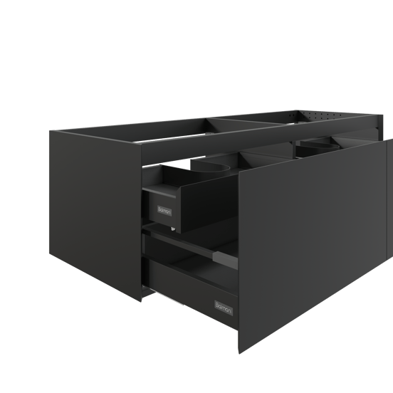 Balmani Idra hängender Waschbeckenunterschrank: 120 x 55 cm, Schwarz matt, 2 Schubladen