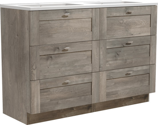 Linie Classo freistehendes Möbelstück Set: 120 x 46 cm, Graue Eiche, mit Vano Doppelwaschtisch, Marmorkomposit Weiß matt