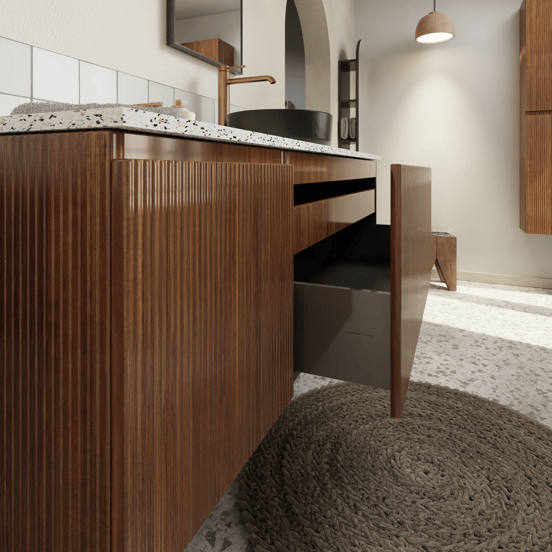 Storke Ribs hängender Waschbeckenunterschrank: 105 x 52 cm, Nussbaum, 2 Schubladen